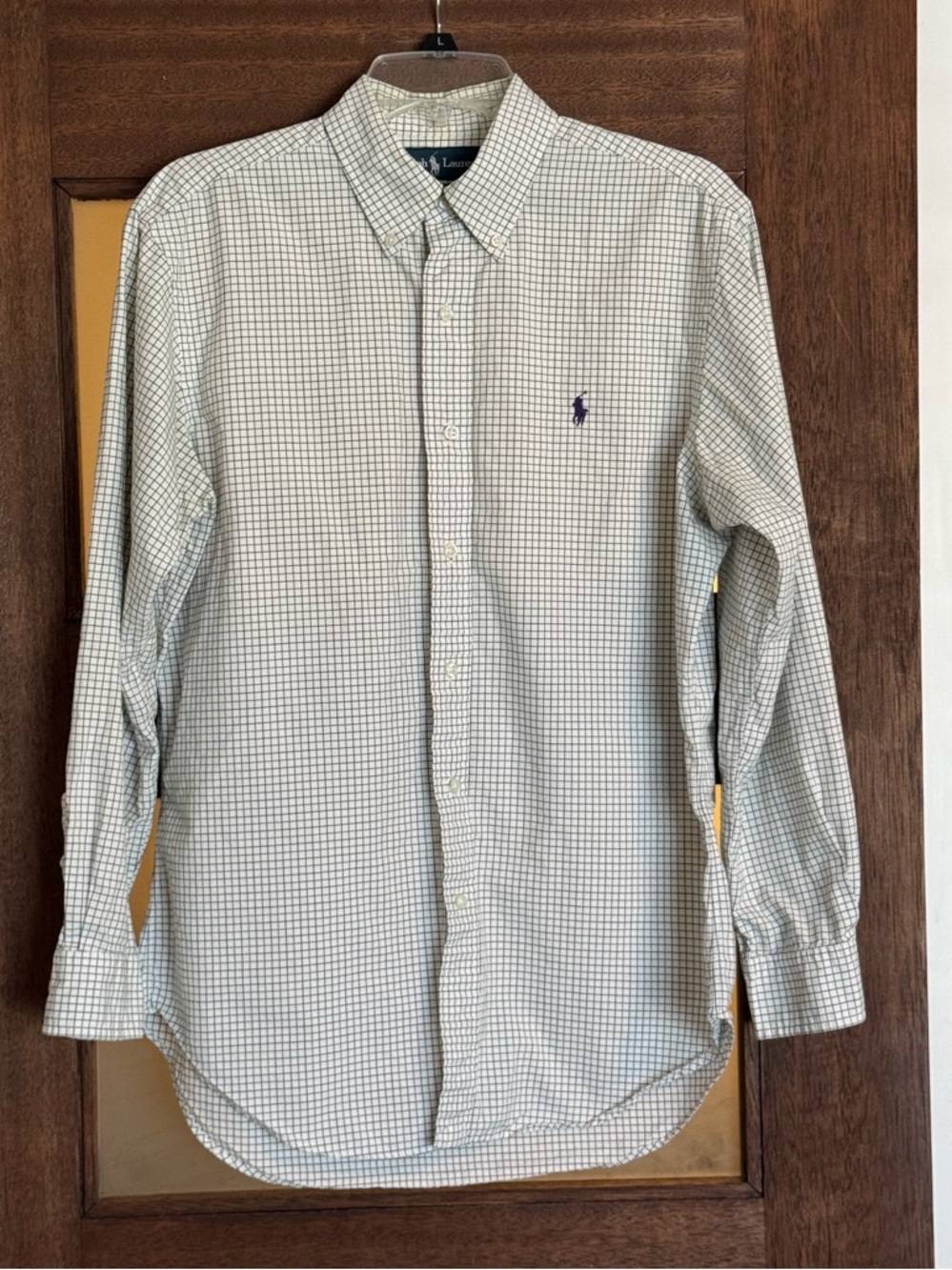 Ralph Lauren Long-Sleeve Button-Down White w/ Blue & Green Windowpane